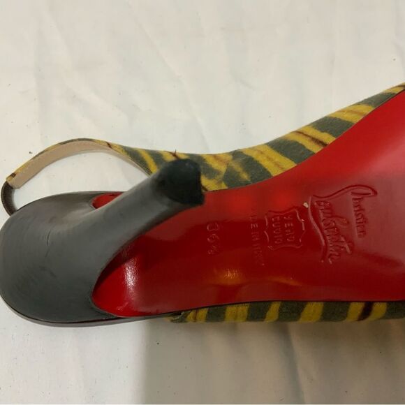 Christian louboutin fabric animal print peep toe Slingback heels size 36.5 - Picture 12 of 16